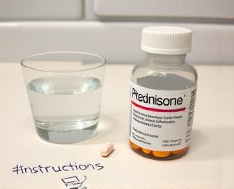 Prednisone 10mg tablet with a glass of water