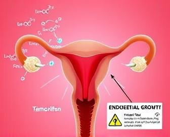 Illustration of fibroids and tamoxifen impact on endometrial growth and cancer risk