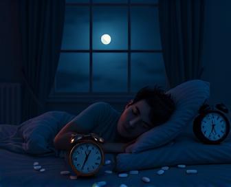 Illustration showing a woman struggling with insomnia while taking tamoxifen