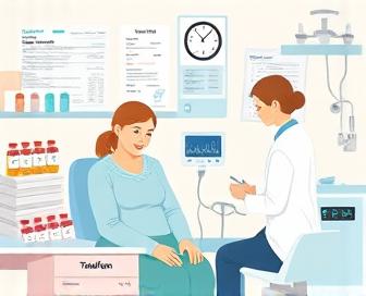 Illustration depicting various aspects of tamoxifen therapy, including patient selection, monitoring side effects, and adjusting dosage